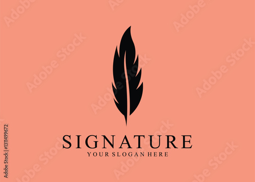 Quill Feather Pen, Minimalist Signature Handwriting logo design vector on orange background