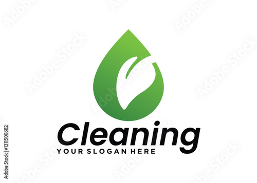 Cleaning service design with green leaves and water drops isolated on white  background