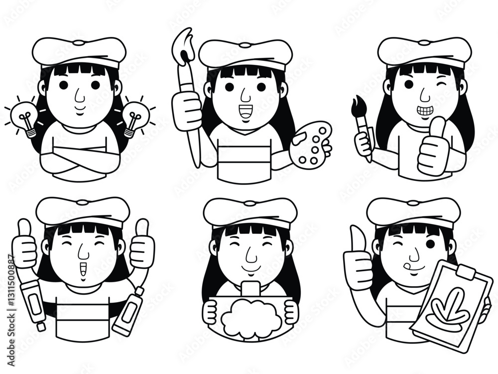 Obraz premium man artist cartoon character line art 