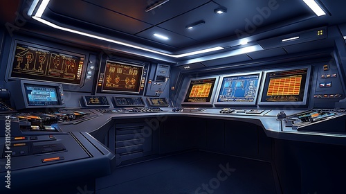 Wallpaper Mural Futuristic Control Room with Glowing Screens and Dark Blue Interior Torontodigital.ca