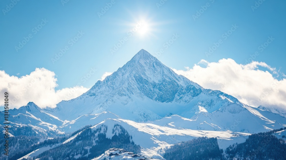 A snow-capped mountain peak under a bright sun, showcasing natural beauty and tranquility. A snow-capped mountain peak under a bright sun, showcasing natural beauty and tranquility.