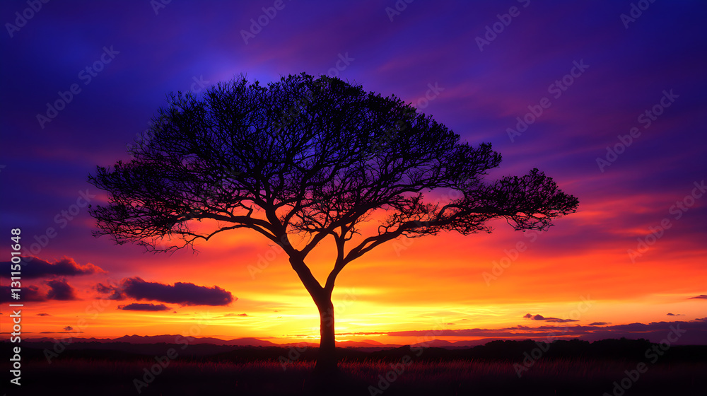 Solitary Sentinel: The Resilient Tree Against a Stunning Sunset, a Symbol of Endurance and Beauty in Nature Solitary Sentinel: The Resilient Tree Against a Stunning Sunset, a Symbol of Endurance and Beauty in Nature