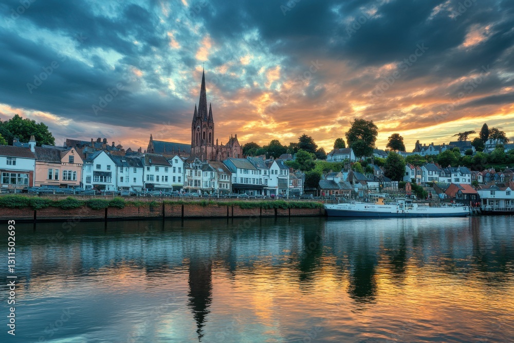 Exeter Cityscape at Sunset: Stunning Architecture and Clouds over Historic Devon in England Exeter Cityscape at Sunset: Stunning Architecture and Clouds over Historic Devon in England