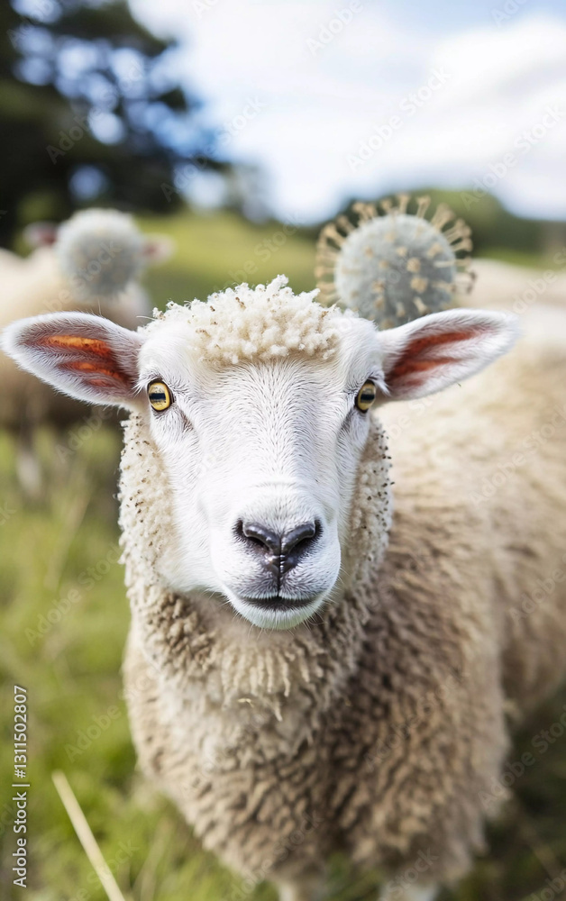 Sheep affected by virus grazing in the field Generative AI Sheep affected by virus grazing in the field Generative AI