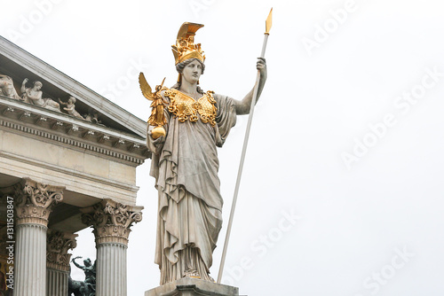 Photography Sculpture of Athena, the ancient Greek Goddess outside the Austrian parliament in Vienna