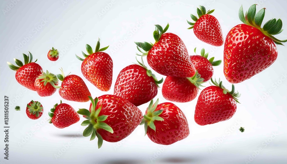 The image depicts fresh strawberries on a white background, showcasing their vibrant red color and juicy texture in a clean, natural, and healthy setting The image depicts fresh strawberries on a white background, showcasing their vibrant red color and juicy texture in a clean, natural, and healthy setting