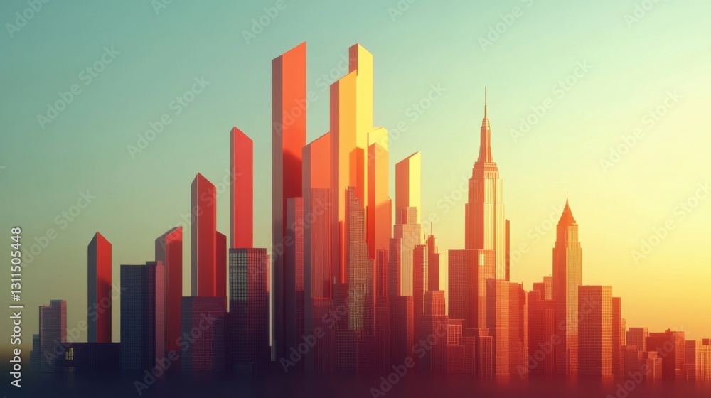 Obraz premium Stunning Urban Skyline at Sunset A Modern Architectural Marvel