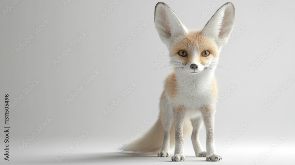Obraz premium Fennec Fox: Adorable Front View of Wild Animal on Studio White Background