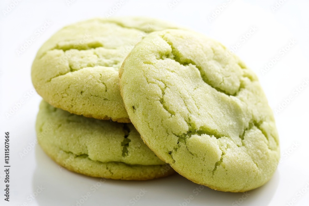 crunchy green matcha cookies on white background crunchy green matcha cookies on white background
