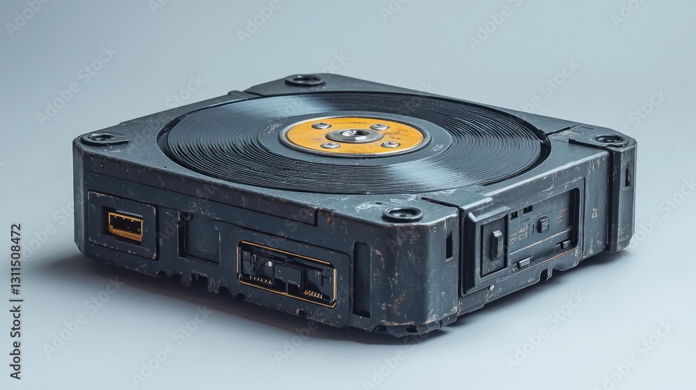 Fototapeta premium Futuristic vintage record player on gray background