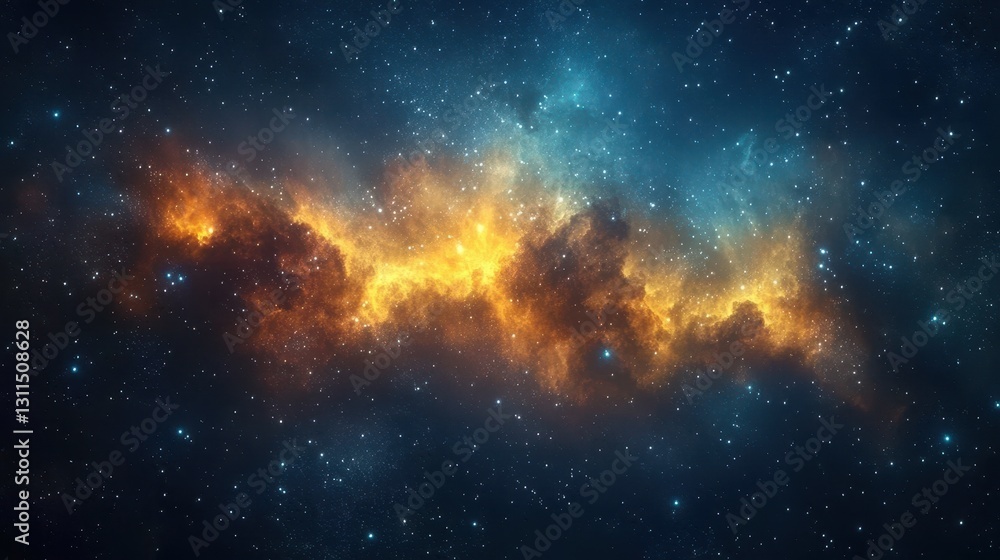 Vibrant Orange and Blue Nebula in Dark Space Vibrant Orange and Blue Nebula in Dark Space