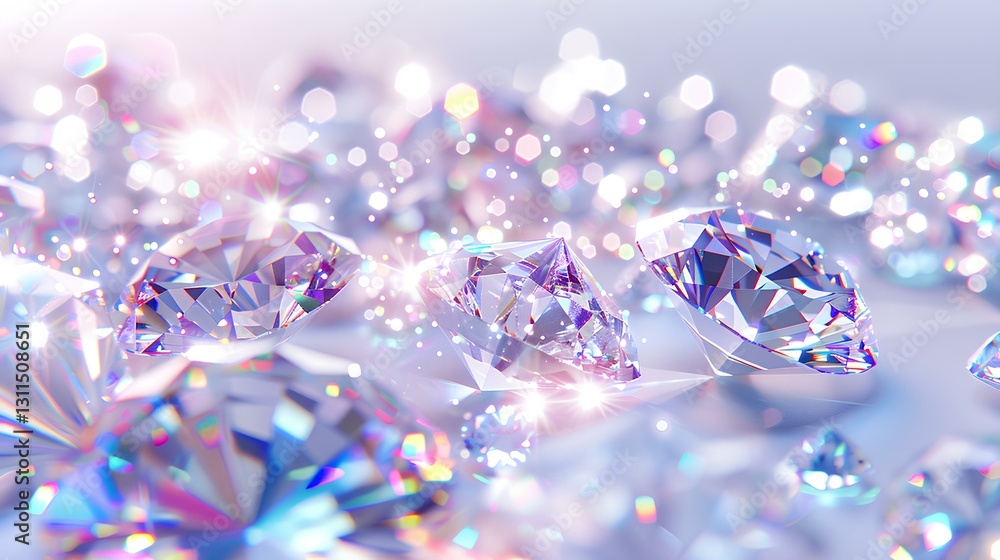 scattered diamonds, very flash, crystal clear, emitting colorful light