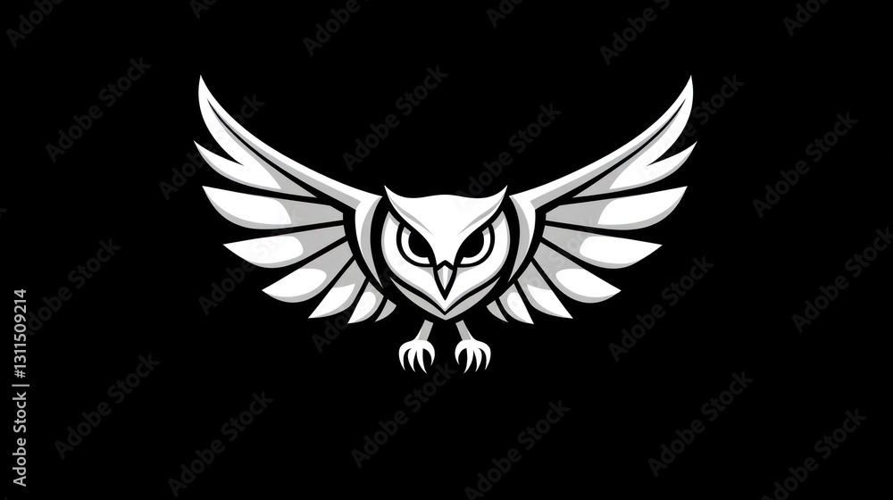 Fototapeta premium Owl in flight, graphic design, black background, digital art