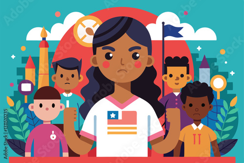 A group stands together, emphasizing strength and resilience against racism in a vibrant community backdrop, Racism Customizable Flat Illustration
