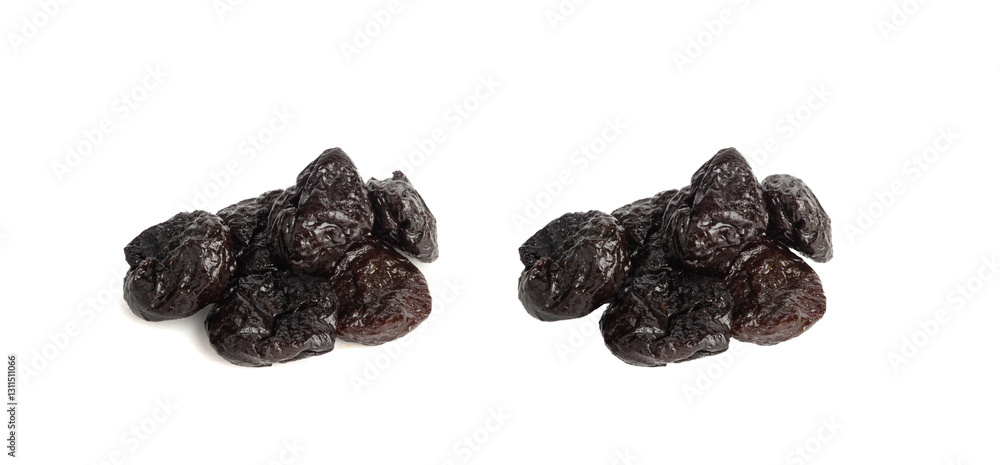 Dry Plums Isolated, Dried Black Fruits, Prune Group, Dry Plum Fruit on White Background Dry Plums Isolated, Dried Black Fruits, Prune Group, Dry Plum Fruit on White Background