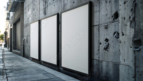 Triple Vertical digital Poster Mockup background on outdor space