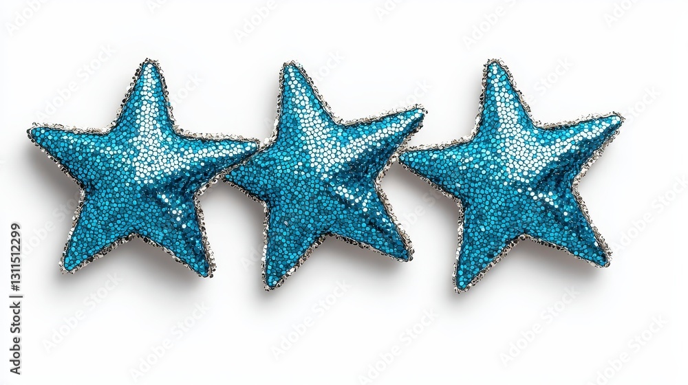 Trio of blue stars for retirement celebrations representing joy and festivity on a silver background with isolated design