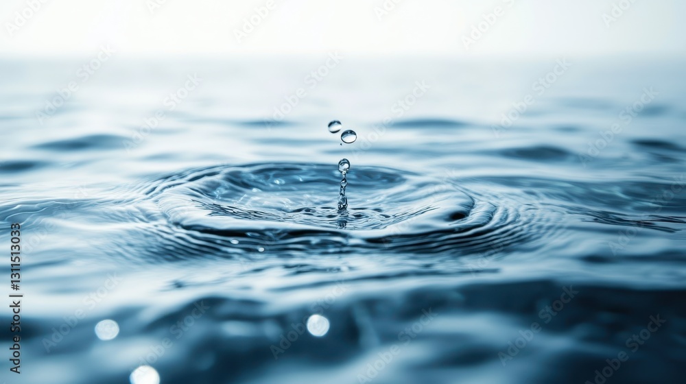 Water Drop Splashing in Blue Water Creating Ripples Water Drop Splashing in Blue Water Creating Ripples