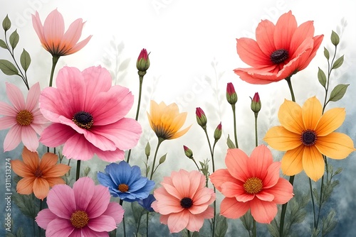 Wallpaper Mural Beautiful Floral Art with Pink, Orange, Yellow and Blue Flowers Torontodigital.ca