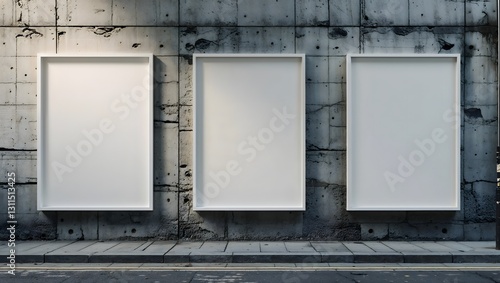 Triple Vertical digital Poster Mockup background on outdor space