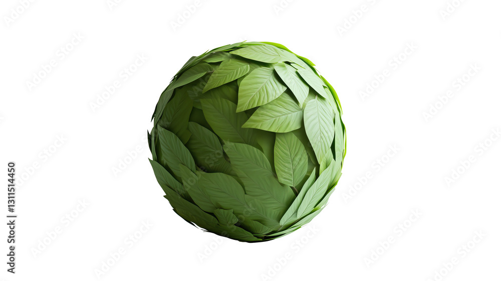 Fototapeta premium ball covered with green leaves texture on transparent background 