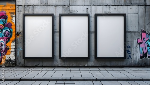 Triple Vertical digital Poster Mockup background on outdor space