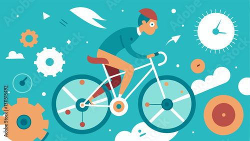 TimeTraveling Bicycle A quirky scene of a cyclist pedaling furiously on a bicycle surrounded by a whirlwind of clocks and gears. The background features a mix of past and