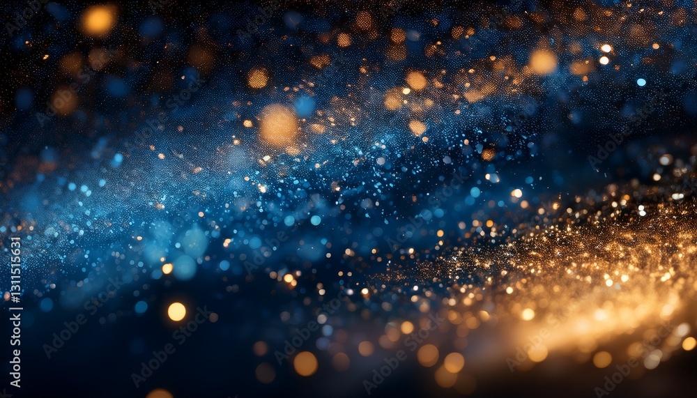 Fototapeta premium Abstract background. Smooth Midnight Blue Gold BG. Luxurious magical background. Midnight blue to soft gold transition, radiant light particles. Elegant & rich backdrop.