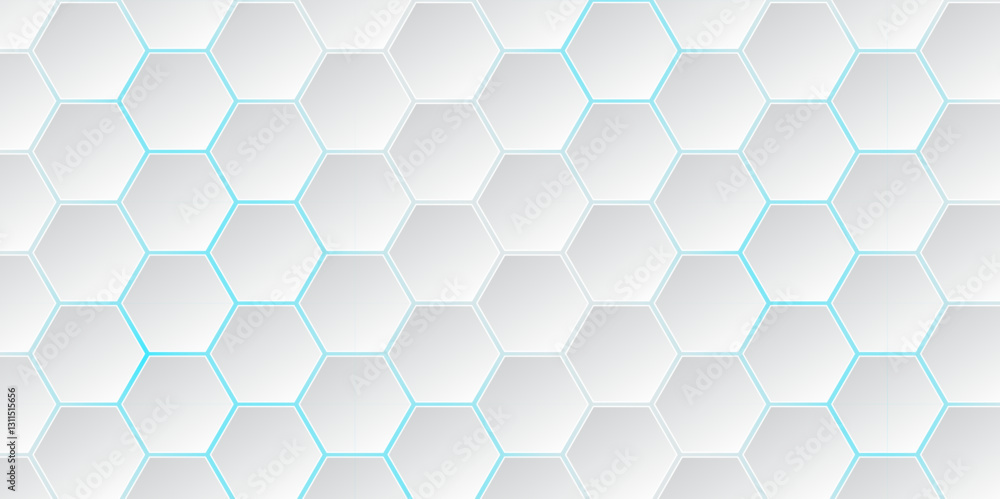 Naklejka premium seamless hexagon pattern. Abstract Hexagon white background with blue light. White abstract geometric vector graphic background. Hexagon. Illustration. Vector. 