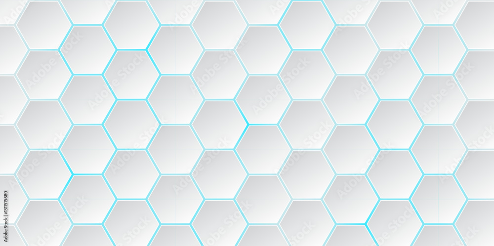 Fototapeta premium Abstract Hexagon white background with blue light. White abstract geometric vector graphic background. Hexagon. Illustration. Vector. 