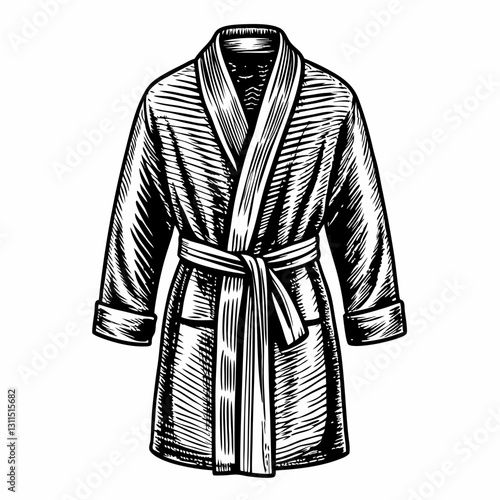 Vintage Hand Drawn Bathrobe Illustration Monochrome Fashion Design