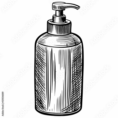 Hand Drawn Vintage Soap Dispenser Illustration in Black and White
