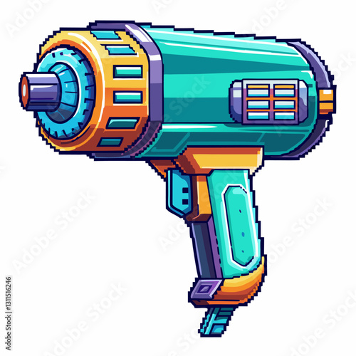 Colorful Retro Futuristic Ray Gun  Illustration in Pixel Art Style