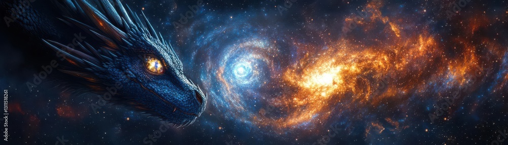 Illustrate a dragons eye as a galaxy, swirling starlight within, dreamy astrophotography-style Illustrate a dragons eye as a galaxy, swirling starlight within, dreamy astrophotography-style