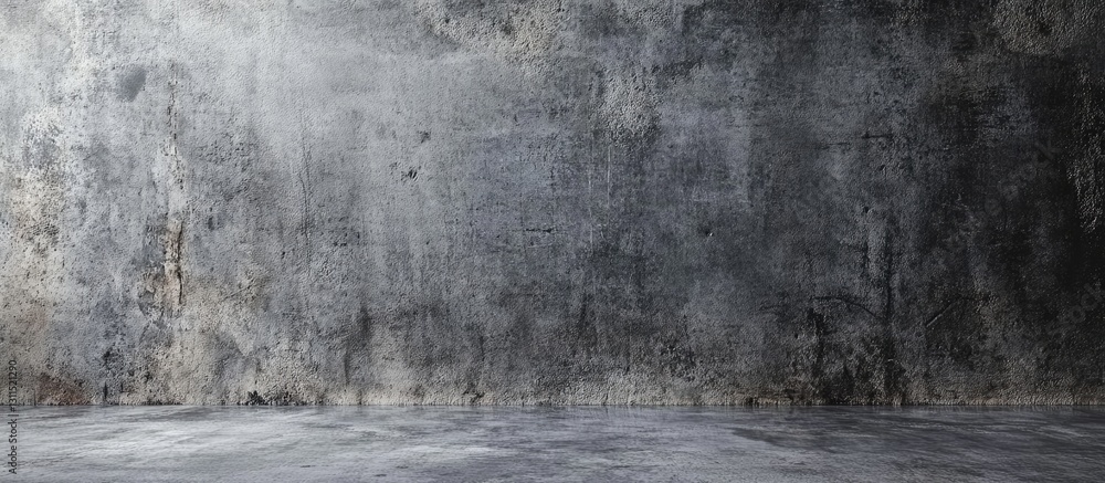 Obraz premium Textured gray concrete backdrop with uneven, weathered surface; dark tones with subtle lighter patches creating depth and dimension.