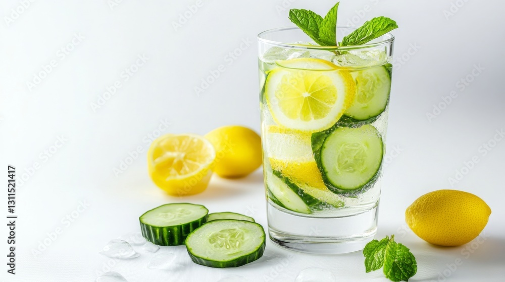 Refreshing cucumber lemon drink garnished with mint perfect for hot summer days Refreshing cucumber lemon drink garnished with mint perfect for hot summer days