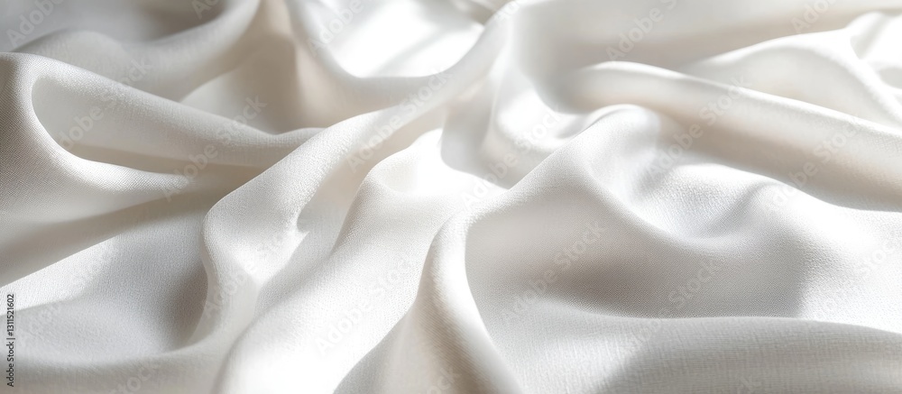 Obraz premium Elegant white satin fabric draped in soft folds creating smooth waves with subtle light reflections enhancing the silky texture and depth.