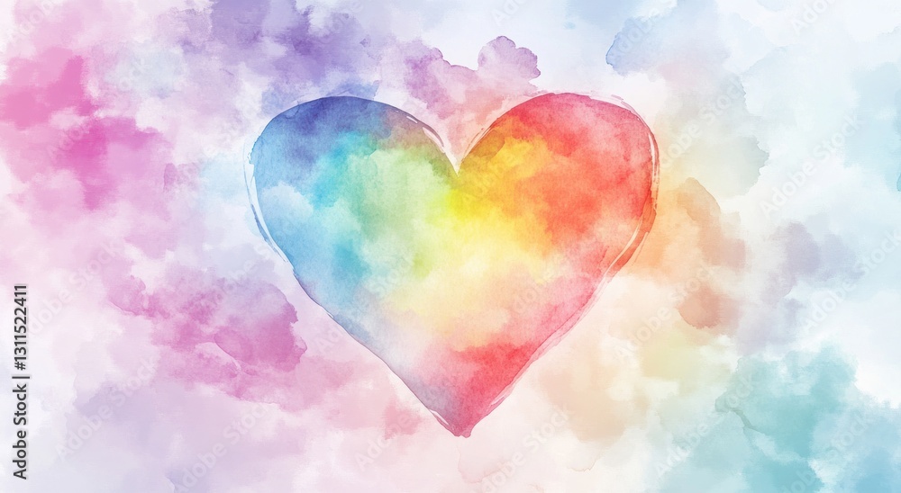 Rainbow heart on a cloudy background Rainbow heart on a cloudy background