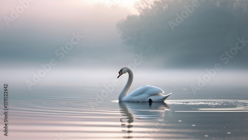 Graceful Swan in Morning Mist