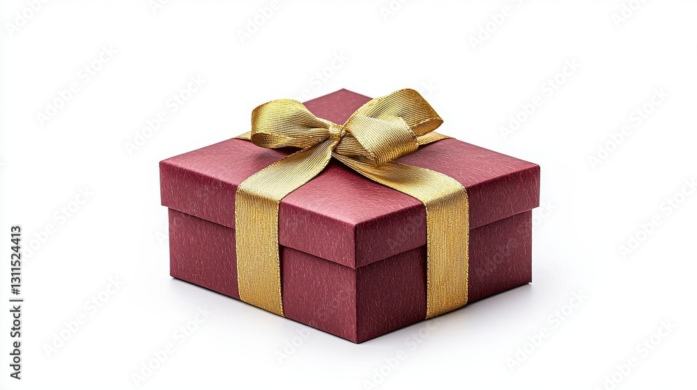 Obraz premium Elegant burgundy gift box tied with a luxurious gold ribbon perfect for special occasions and thoughtful gifting moments