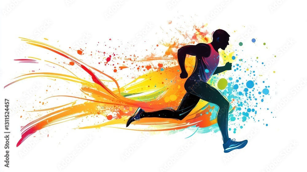 Naklejka premium Abstract runner silhouette in motion, dynamic colors, energetic action. Possible use for Sport, fitness, running, motivation