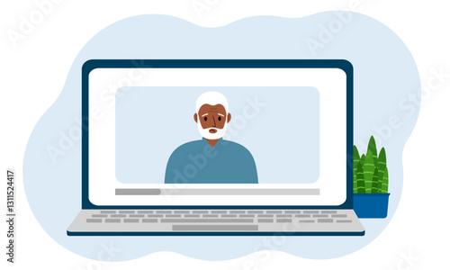 Video of a male blogger. Webinar, interview, coach, vlog, blog Vector flat illustration