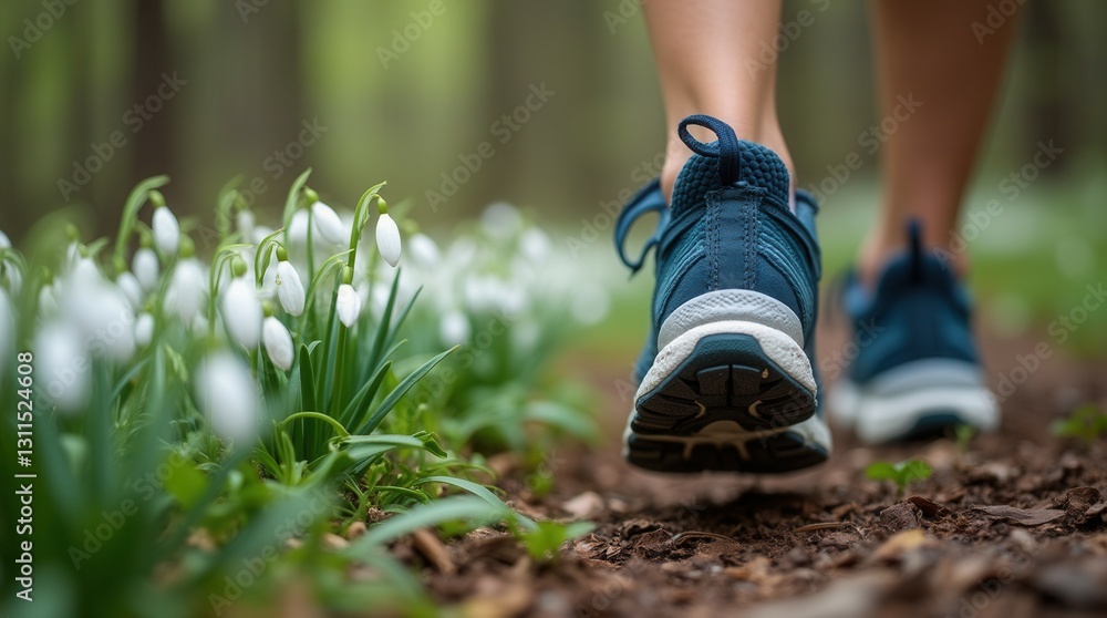 Walking along a forest trail surrounded by blooming flowers in springtime Generative AI Walking along a forest trail surrounded by blooming flowers in springtime Generative AI