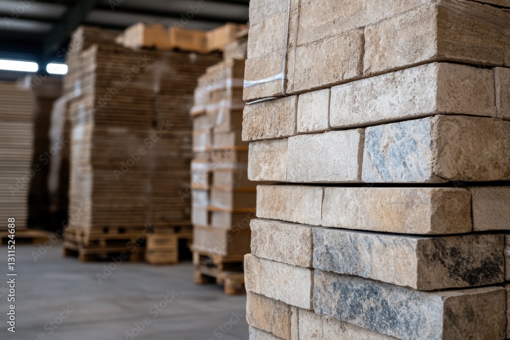 Large Stack of Newly Manufactured Tiles in Warehouse Large Stack of Newly Manufactured Tiles in Warehouse