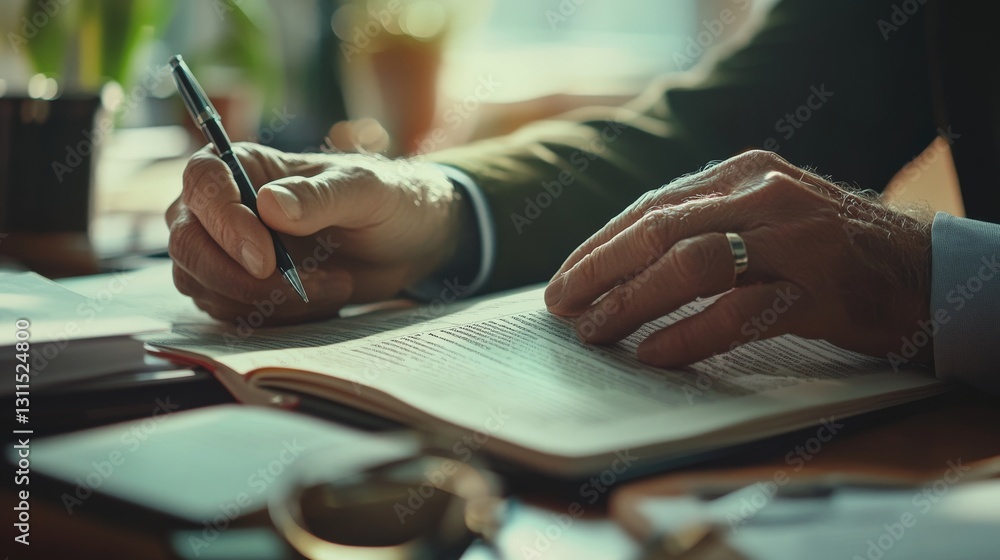 custom made wallpaper toronto digitalElderly caucasian male hands writing in notebook at desk