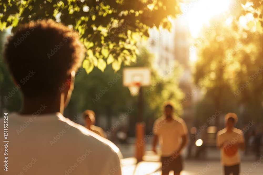 Sunset basketball game captures energetic movement and camarader Sunset basketball game captures energetic movement and camarader