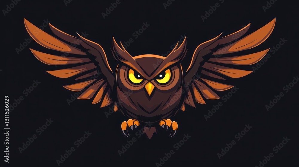 Obraz premium Cartoon Owl in Flight Against Dark Background. Possible Stock Photo Use Illustration