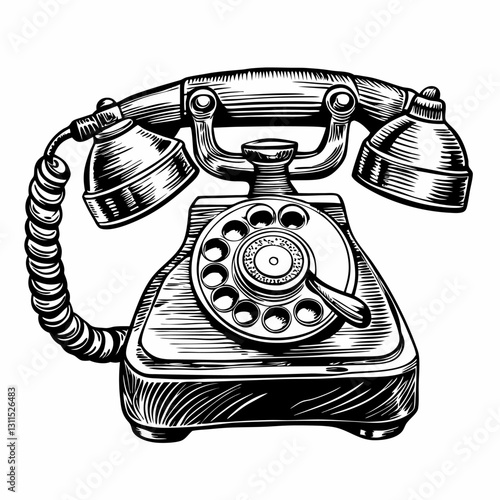 Vintage Rotary Telephone Illustration Retro Communication Design with Hand Drawn Details