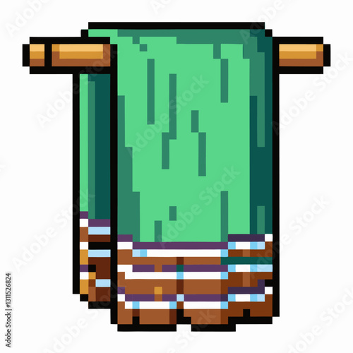 Retro Pixel Art Towel on Wooden Rack Vintage Gaming Inspired Home Decor