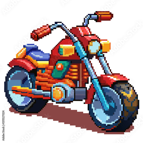 Pixel Art Motorcycle Illustration Retro Style Motorbike Design in Vibrant Colors